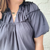 Rouched Navy Blouse